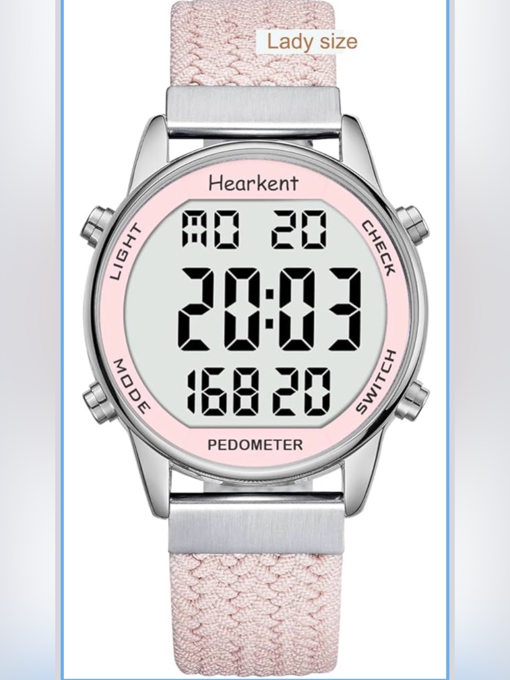 NIB Hearkent Pedometer Watch-Steps,Miles,Calorie Count,Waterproof.Stopwatch,Pink